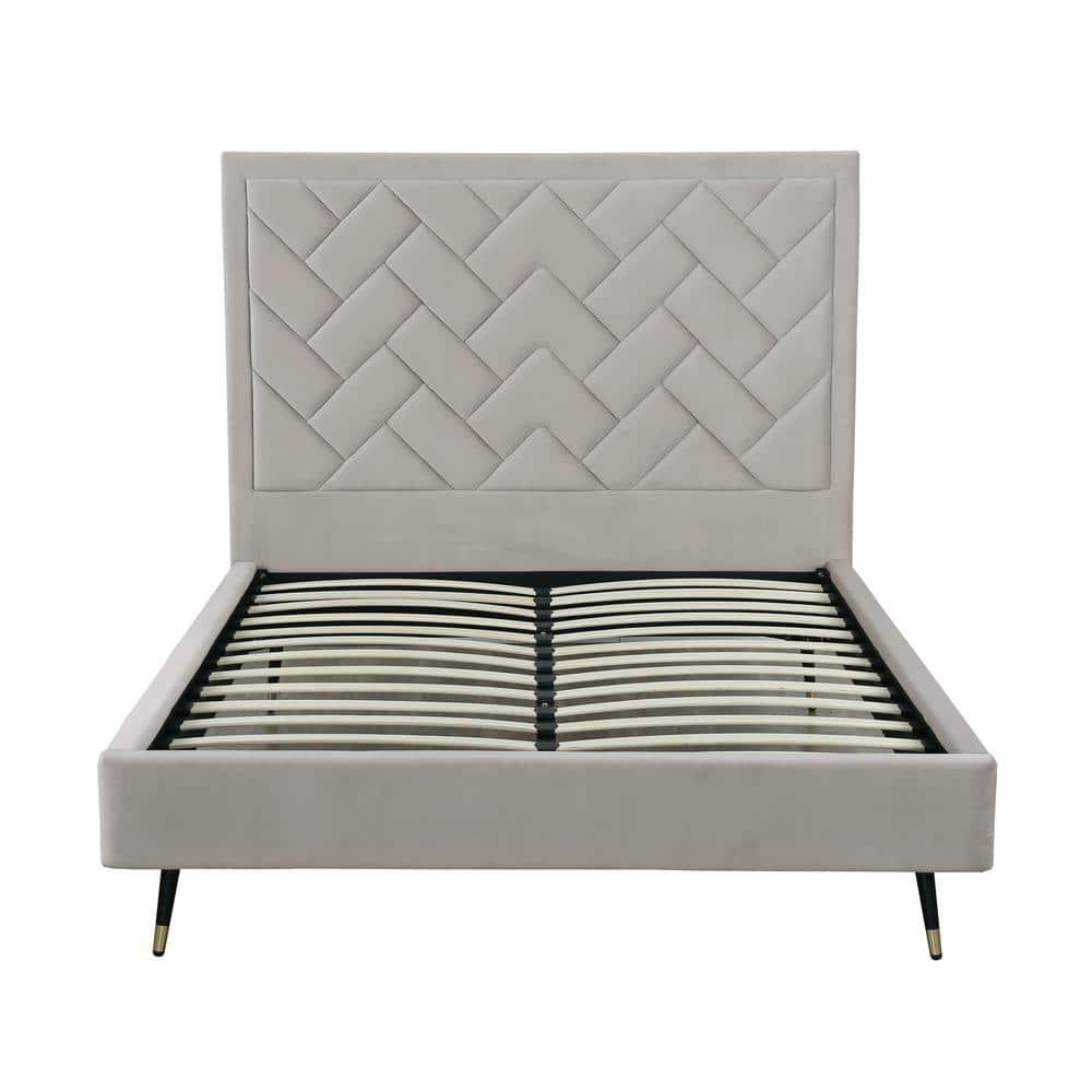 Manhattan Comfort Queen Crosby Modern Velvet Upholstered Bed Greige