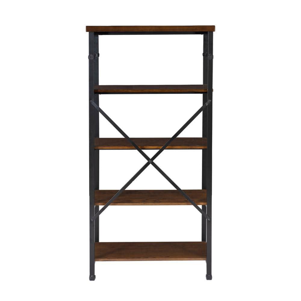 Linon 54" Austin Industrial Bookshelf Metal Wide Bookcase Brown: Farmhouse Style, 4 Fixed Shelves, MDF & Metal Frame