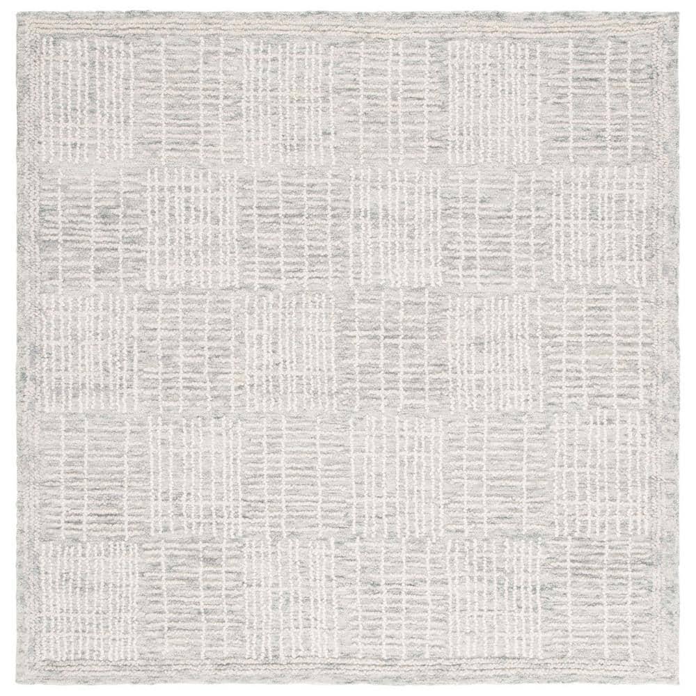 Abstract ABT275 Handmade Tufted Area Rug - Grey/Ivory - 6'-0" x 6'-0" Square - Safavieh