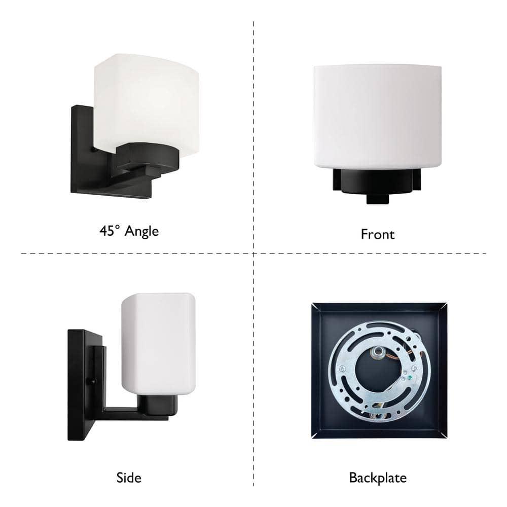 Design House Dove Creek Dimmable Wall Light Sconce with Frosted Glass, Matte Black