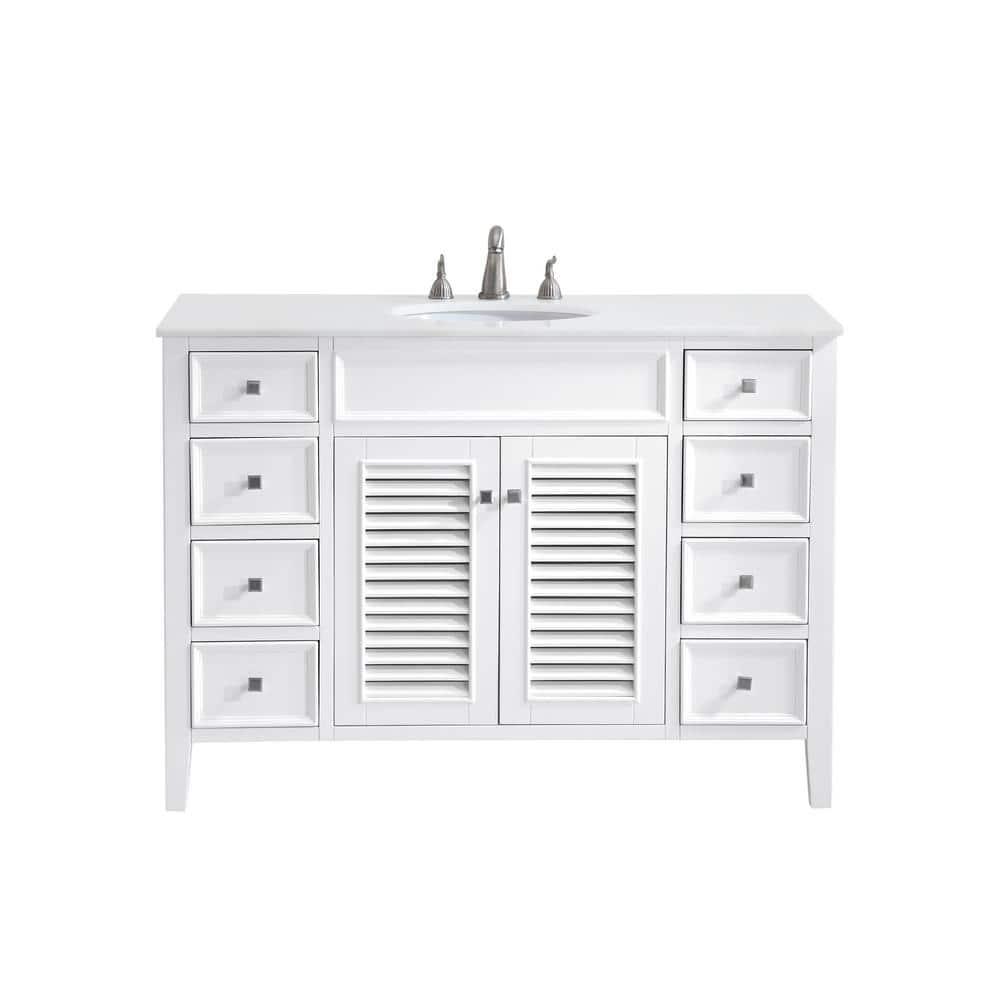 48 in. Single Bathroom Vanity with Ivory White Engineered Marble, White