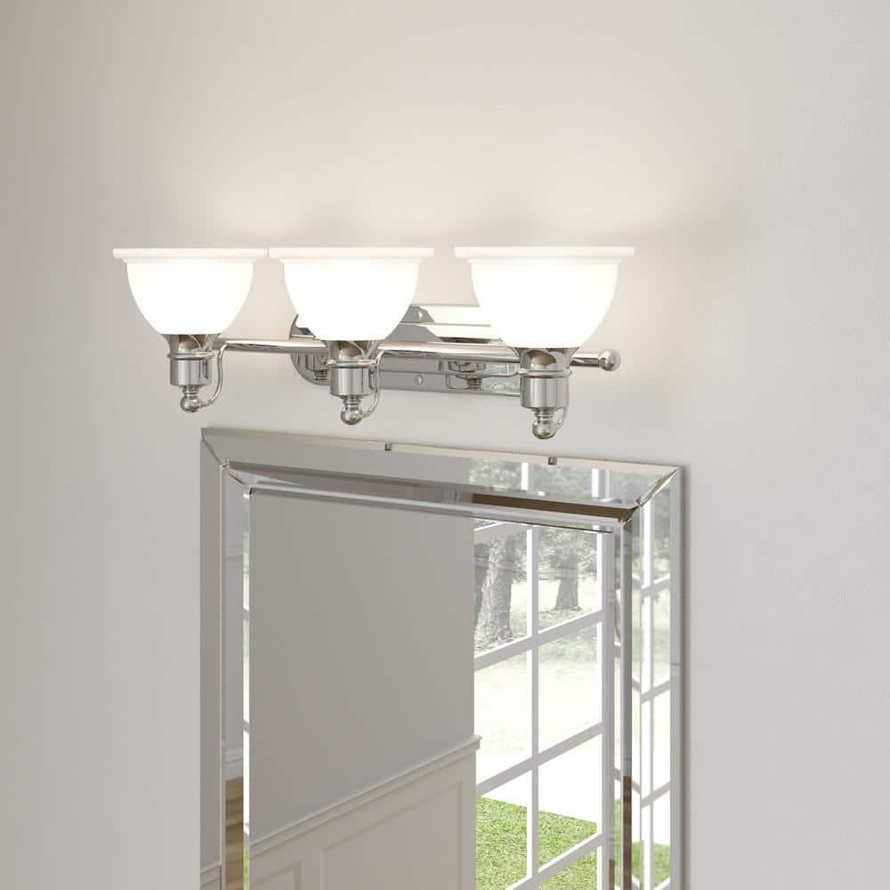 Progress Lighting Madison 3-Light Wall Bracket, Polished Chrome, White Etched Glass
