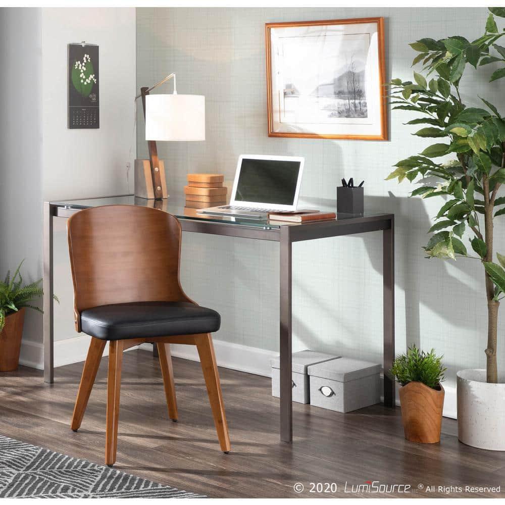 Bocello Mid-Century Modern Chair Black/Walnut - LumiSource: Faux Leather, Wood Frame, Armless