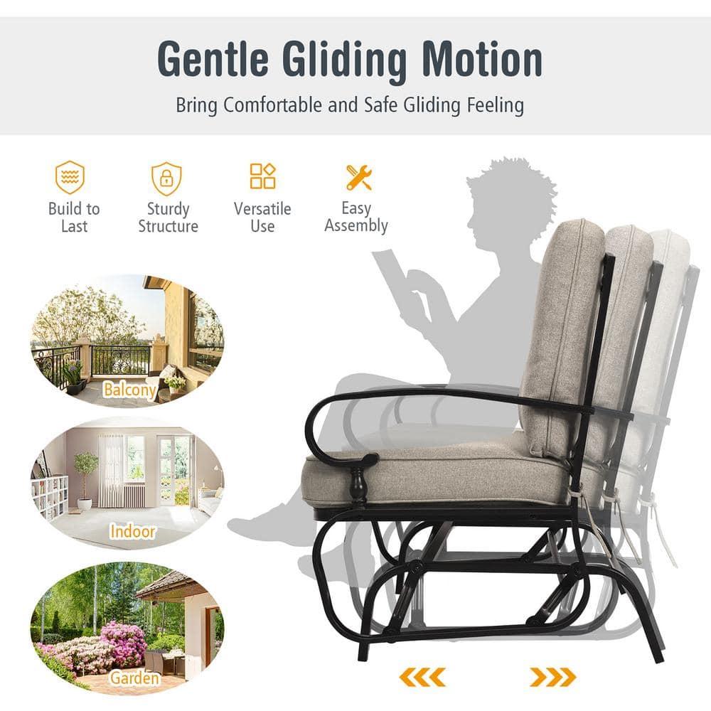Costway 2-Person Outdoor Swing Glider Chair Bench Loveseat Cushioned Sofa Beige