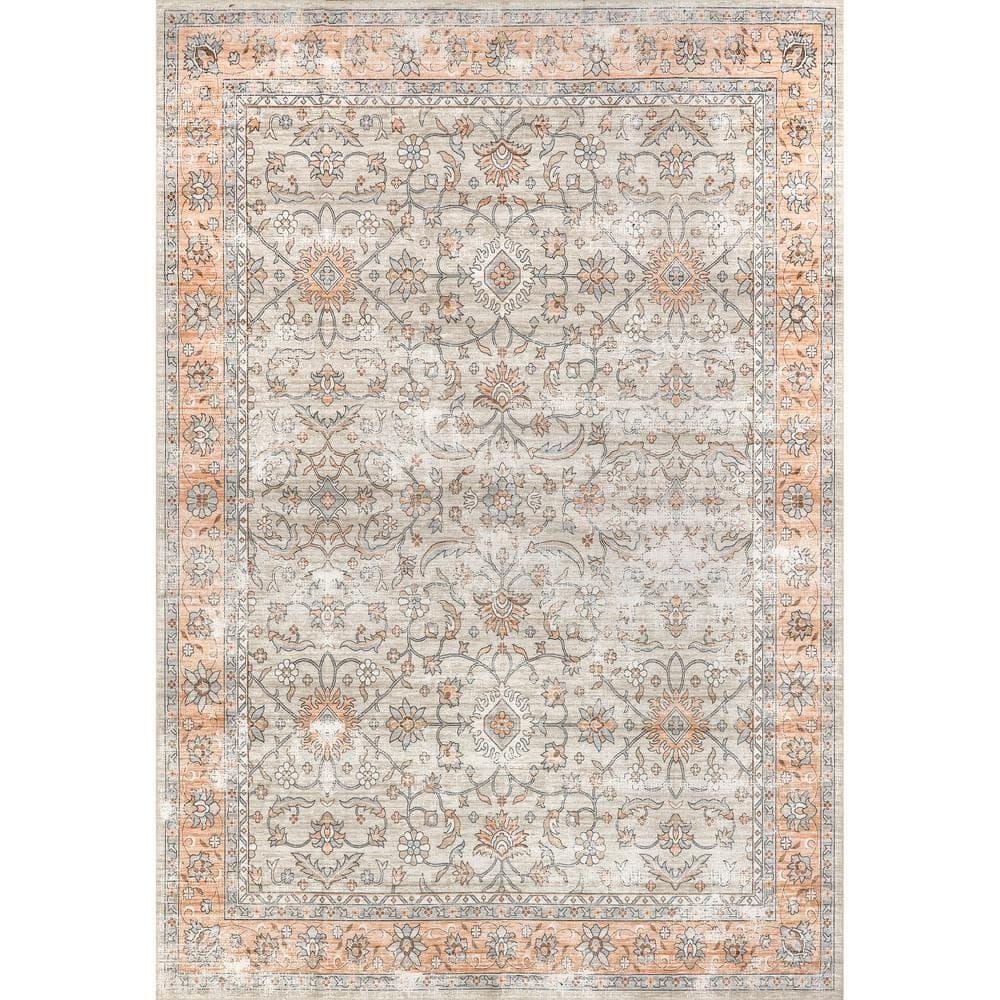 Nuloom Marlena Faded Floral Pet Friendly Machine Washable Area Rug, 8' x 10', Light Orange