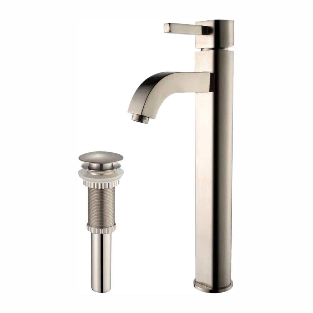 Kraus FVS-1007-PU-10SN Kraus Ramus Vessel Mixer Single-Handle Bathroom Faucet with Matching Pop-Up Drain