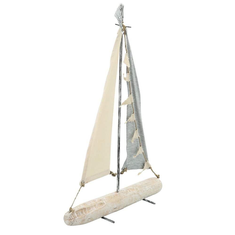 Sagebrook Home Iron 25" Sailboat With  Cloth Sails, Multi, Rectangle, Metal, Coastal, 17"L X 5"W X 25"H, Solid Color