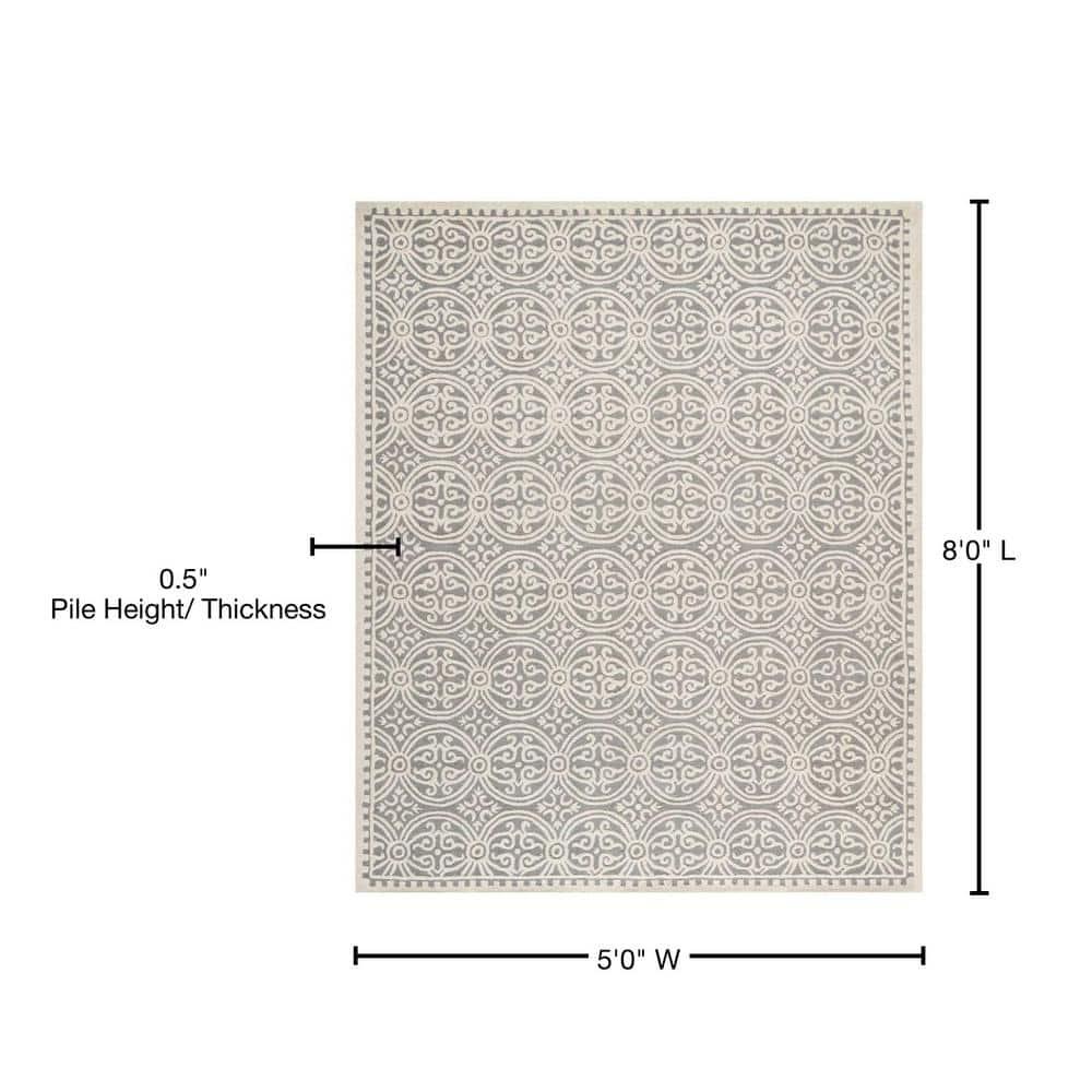 Safavieh Cambridge Damask 5 x 8 (ft) Tufted Wool Silver/Ivory Rectangular Indoor Abstract Area rug