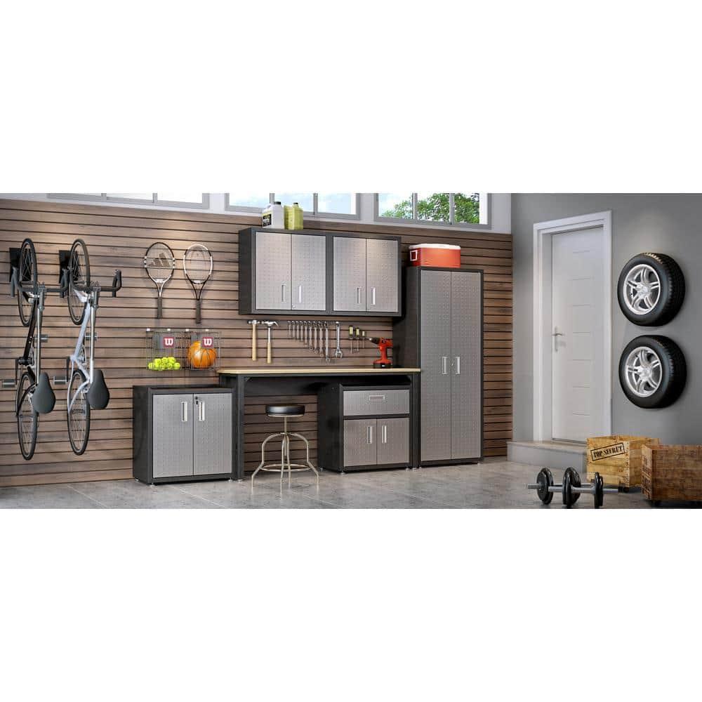 Fortress 30" Floating Textured Metal Garage Cabinet with Adjustable Shelves in Grey - Set of 2