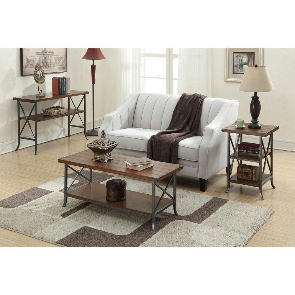 Convenience Concepts Brookline Coffee Table with Shelf, Dark Walnut/Slate Gray