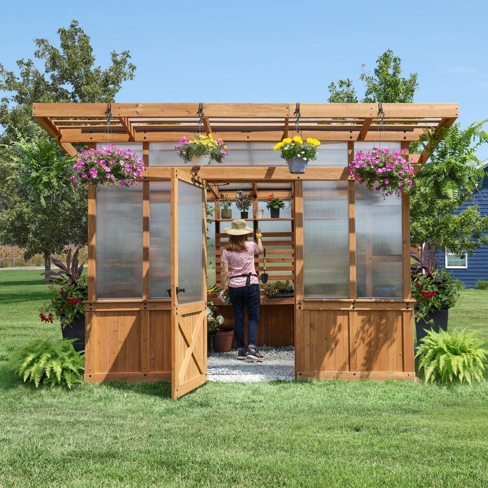 Backyard Discovery Poppy 11'x7' Cedar Wood and Polycarbonate Greenhouse Kit, PowerPort