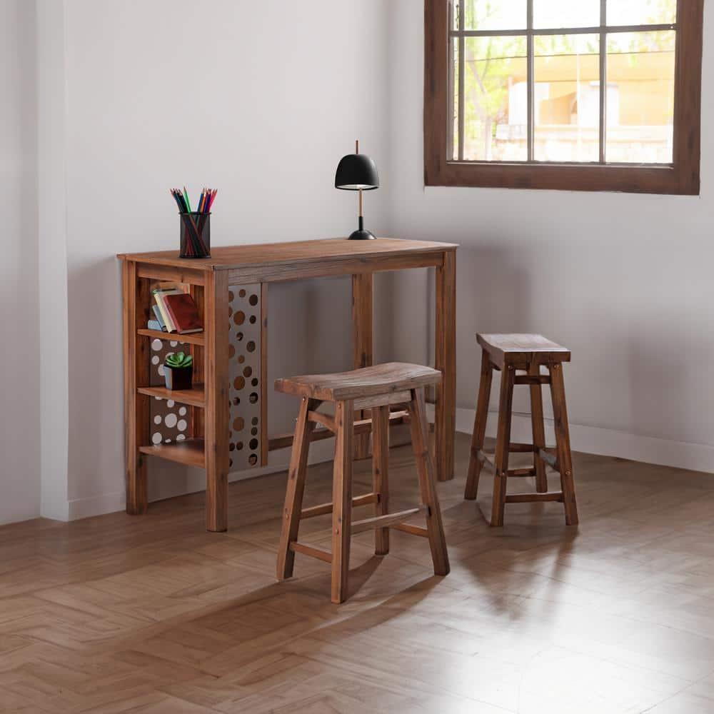 Rectangular Brittany Bar Table with Storage Shelves, Acacia Wood - Boraam: 3-Tier, Rustic Style