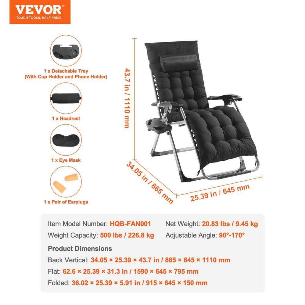 VEVOR 26" Zero Gravity Recliner Lounge Chair - Heavy-Duty Folding Indoor/Outdoor Lounger