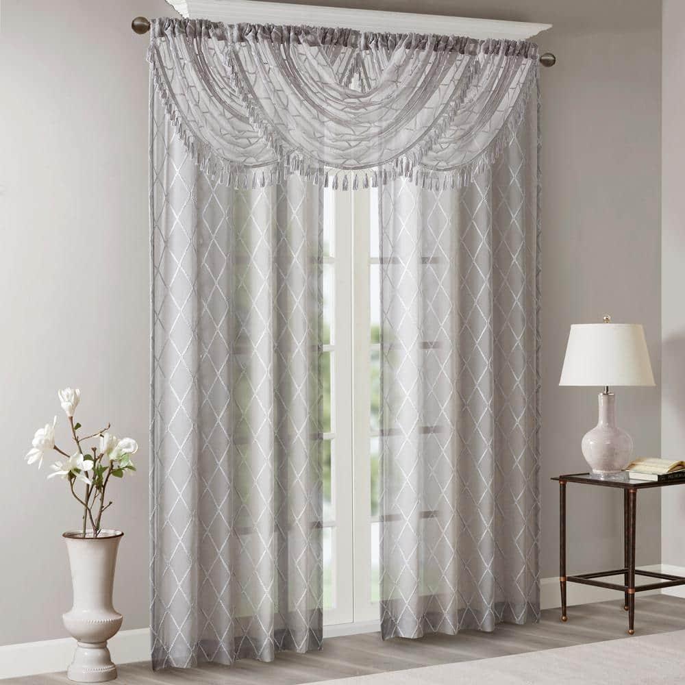 Madison Park Irina Diamond Sheer Embroidered Single Waterfall Valance