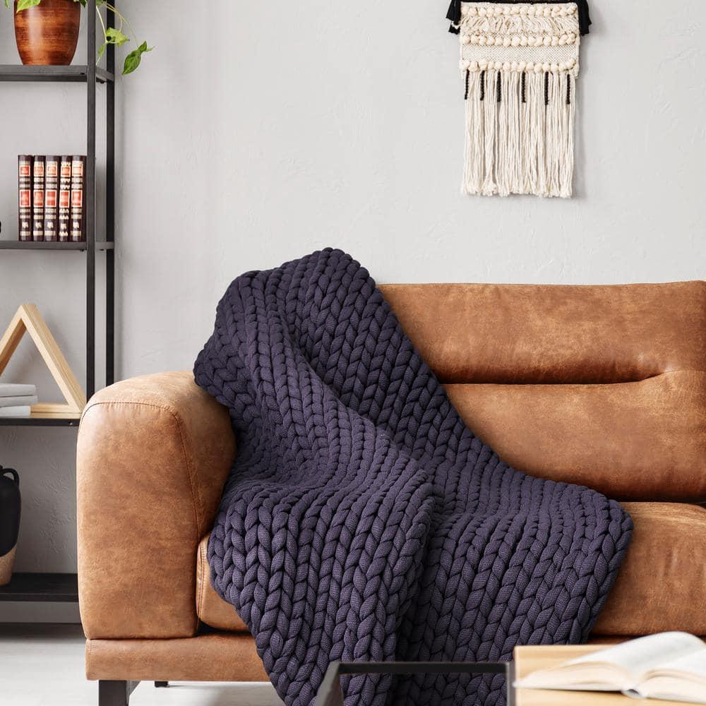 Donna Sharp Chunky Knit Indigo Contemporary Decorative Throw Blanket with Over-Sized Loop Pattern