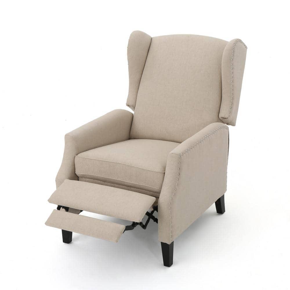 Noble House Wescott Fabric Wing Back Recliner, Set of 2, Beige