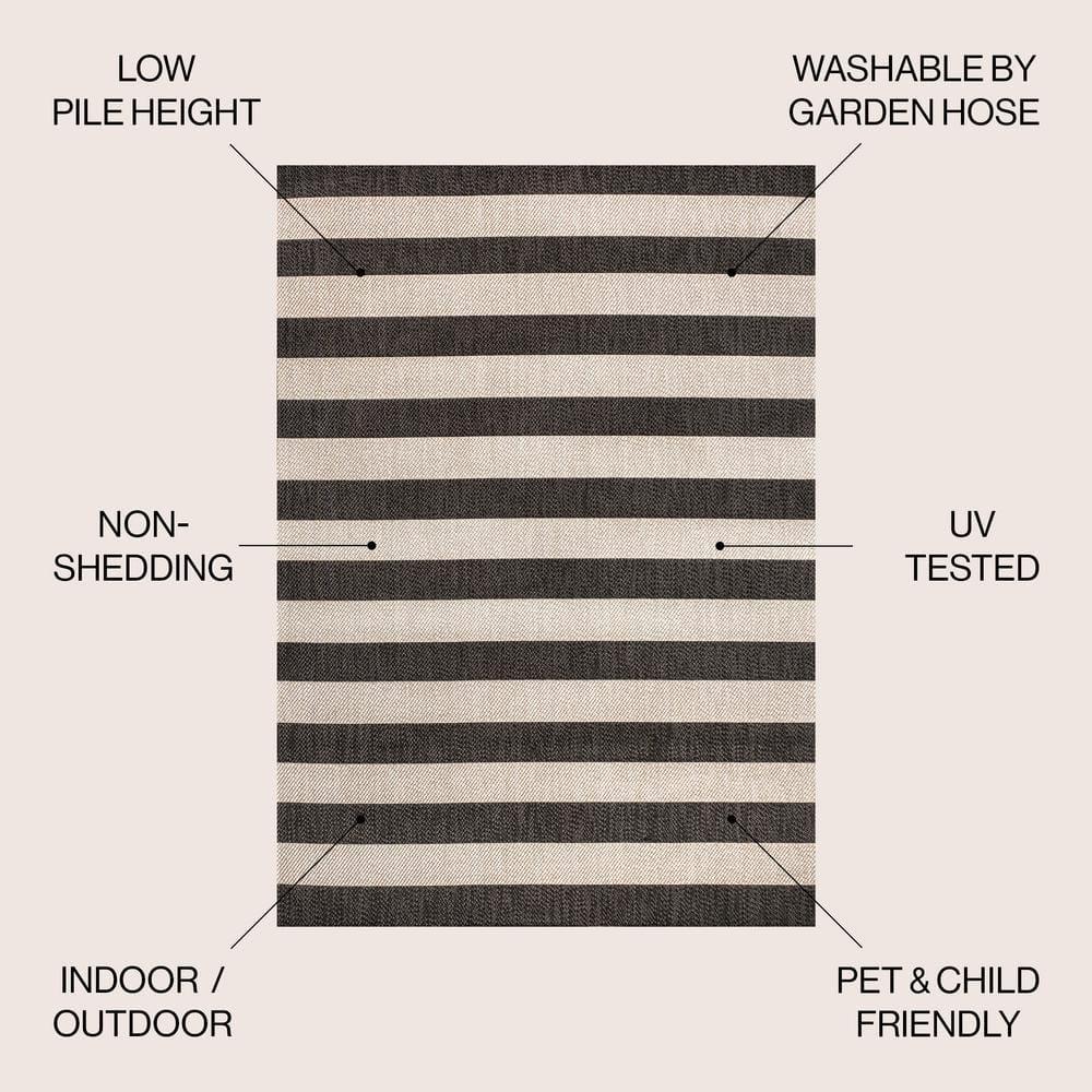 4' x 6' Negril Two-Tone Wide Stripe Indoor/Outdoor Area Rug, Black/Beige - JONATHAN Y