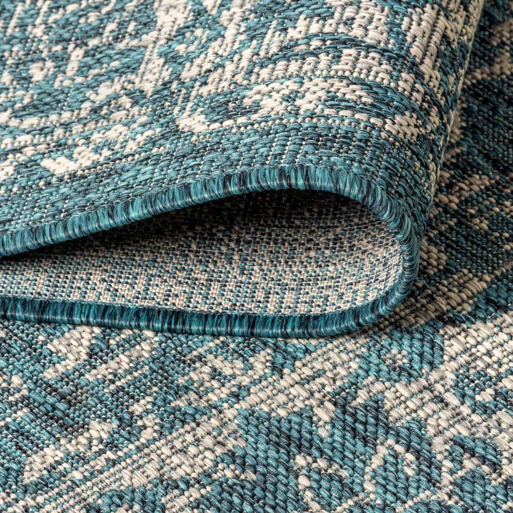 4'x6' Tela Bohemian Textured Weave Floral Indoor/Outdoor Area Rug, Teal/Gray - JONATHAN Y