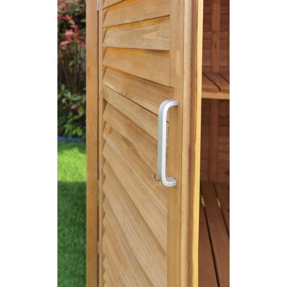 Hanover Outdoor 2 ft. 8in. x 3 ft. 2in. Wooden Storage Shed for Tools, Equipment, Garden Supplies, with Shelf, Waterproof Roof - HANWS0106-NAT