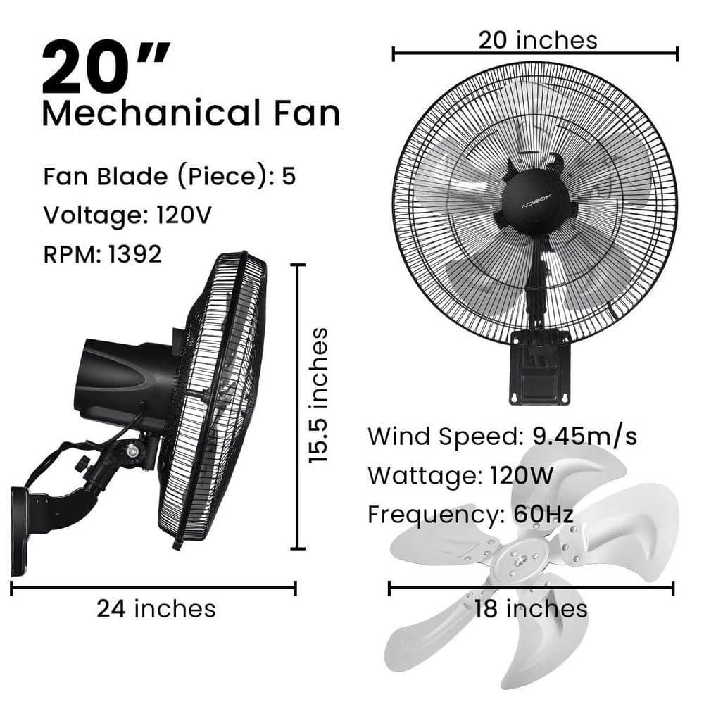 18-inch Black Metal Wall Mounted Fan with 5-Speed Settings