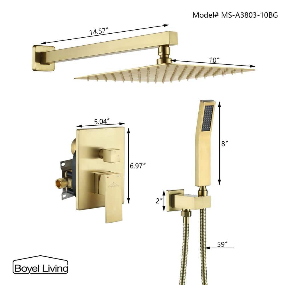 CASAINC 10'' Wall Mounted Shower System with Handheld Sprayer, Brushed Gold