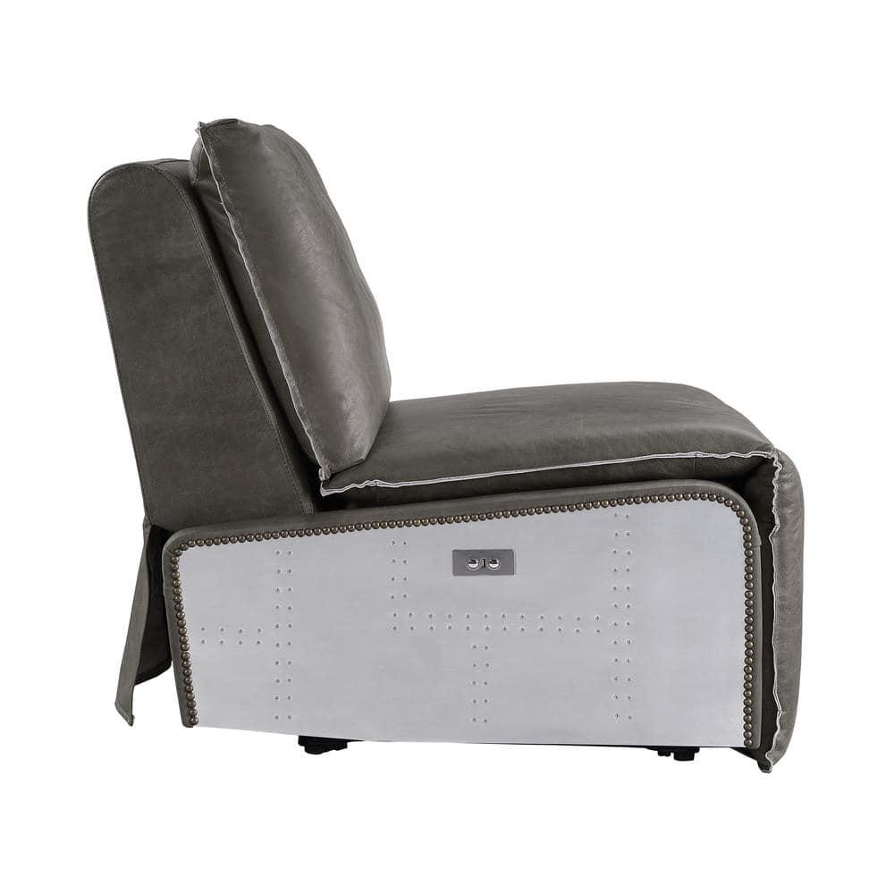 ACME Metier Power Motion Recliner in Gray Top Grain Leather and Aluminum