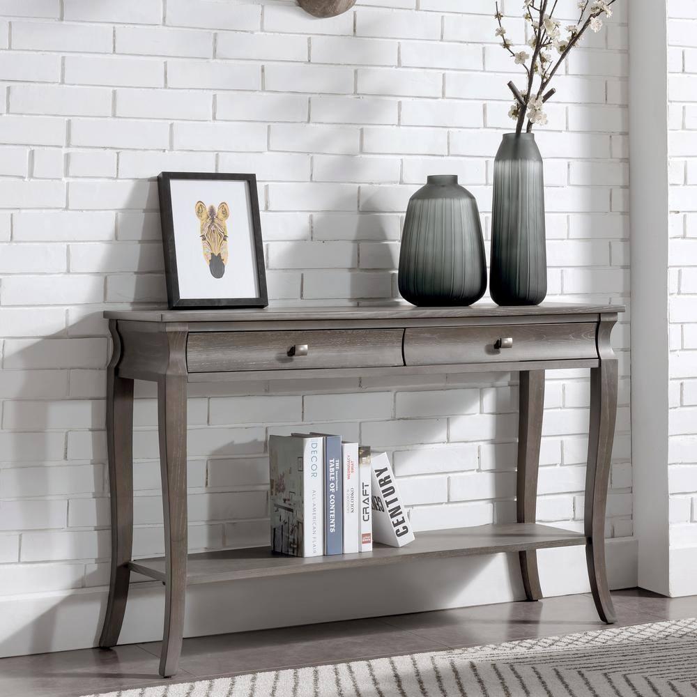 Leick Home Luna Two Drawer Sofa Table, Gray Wash
