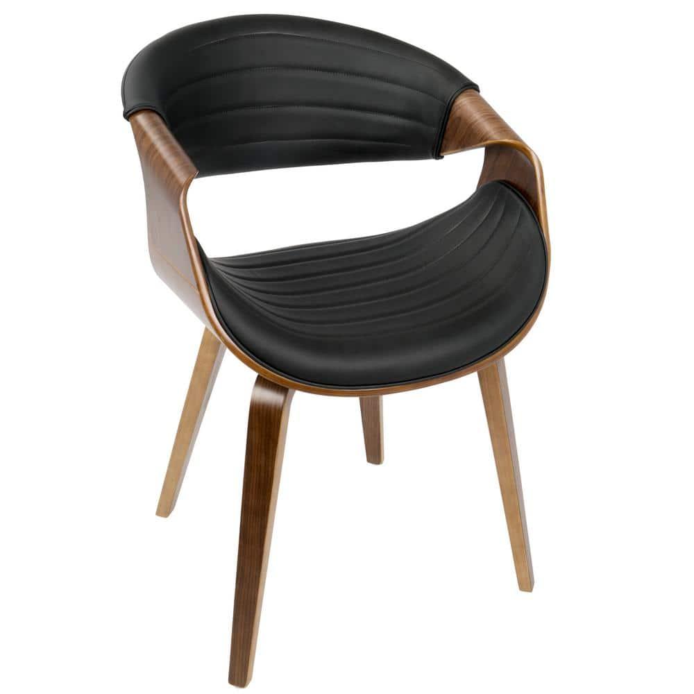 LumiSource Symphony Mid Century Modern Dining/Accent Chair Black: Upholstered, Wood Frame, Faux Leather