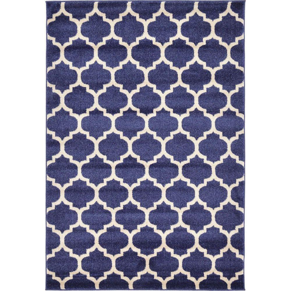 Unique Loom 4' 1 x 6' 1 Trellis Philadelphia Dark Blue Area Rug