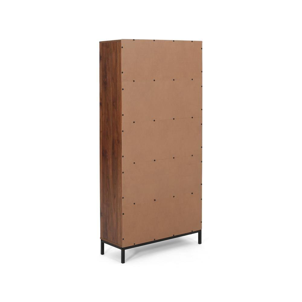 Noble House Davina Contemporary Faux Wood Cube Unit Bookcase, Walnut, Black
