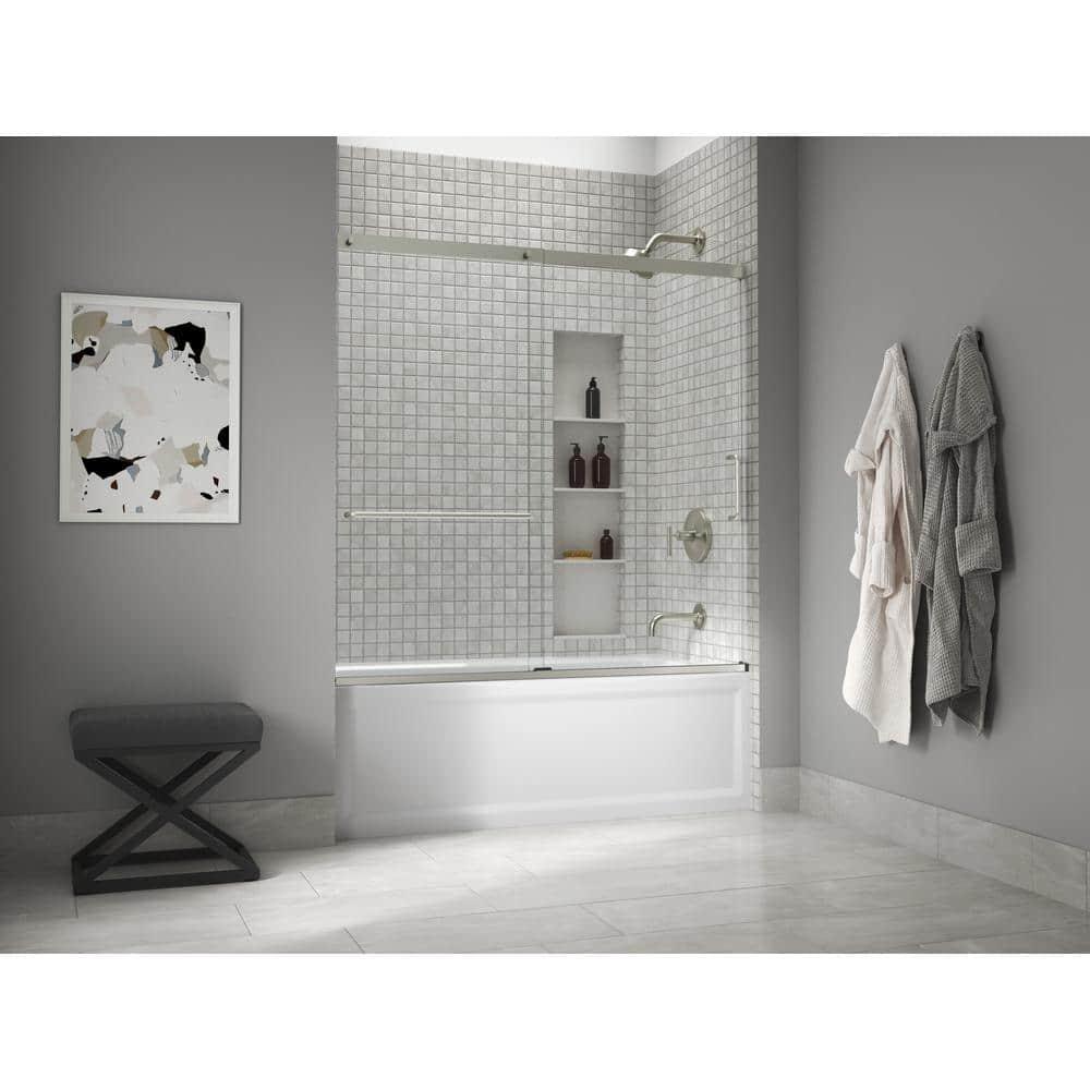 Elate Sliding Bath Door, 56-3/4-In H X 56-1/4 - 59-5/8-In W, With 1/4-In Thick Crystal Clear Glass