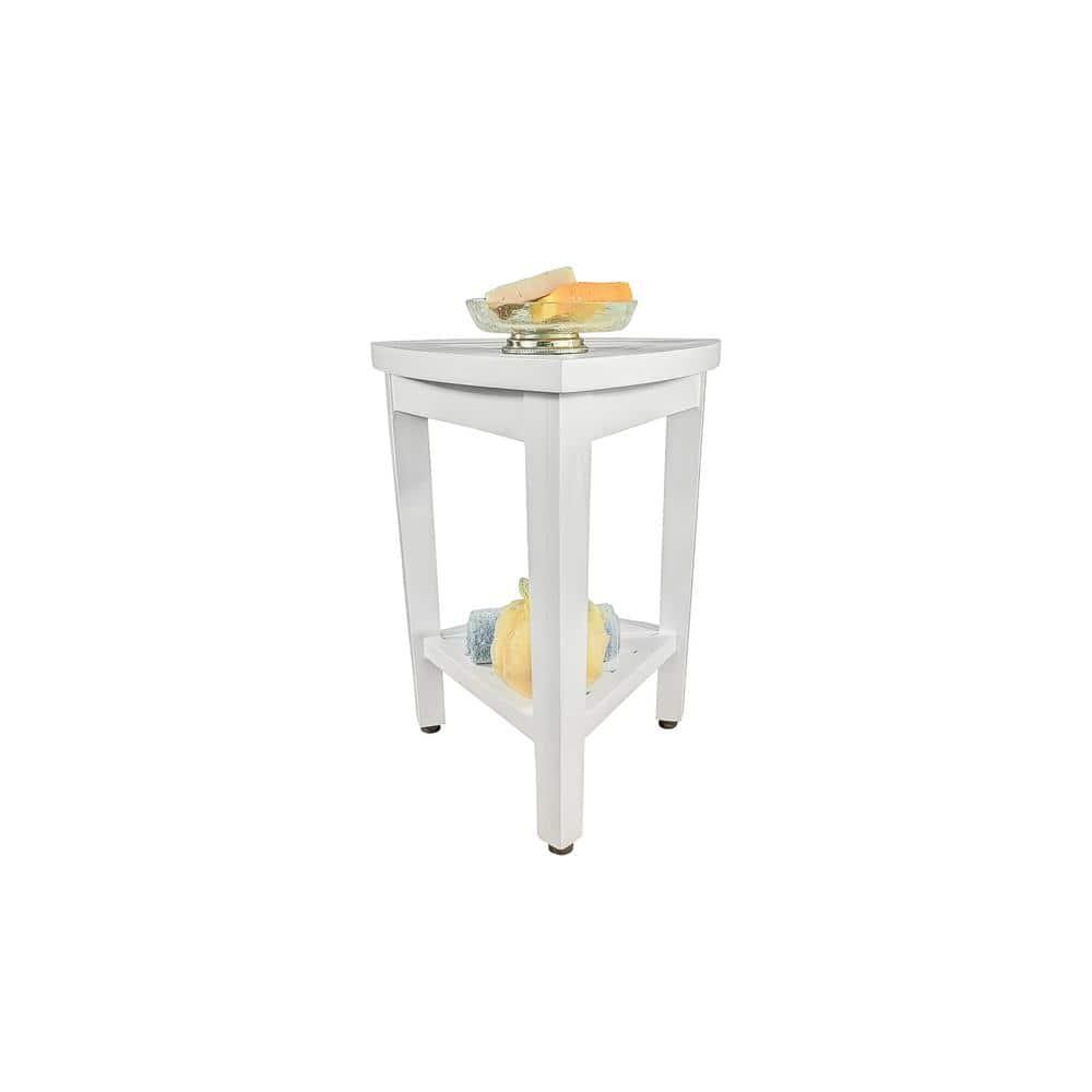 CoastalVogue 15" FlexiCorner ED1123 Wide Teak Wood Shower Bench/Stool : Microfiber, Machine Washable, Non-Slip Backing