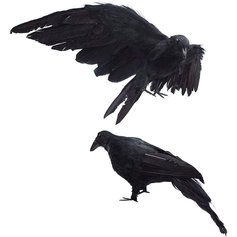Extra Large Black Feathered Halloween Indoor/Outdoor Crows (2-Pack)