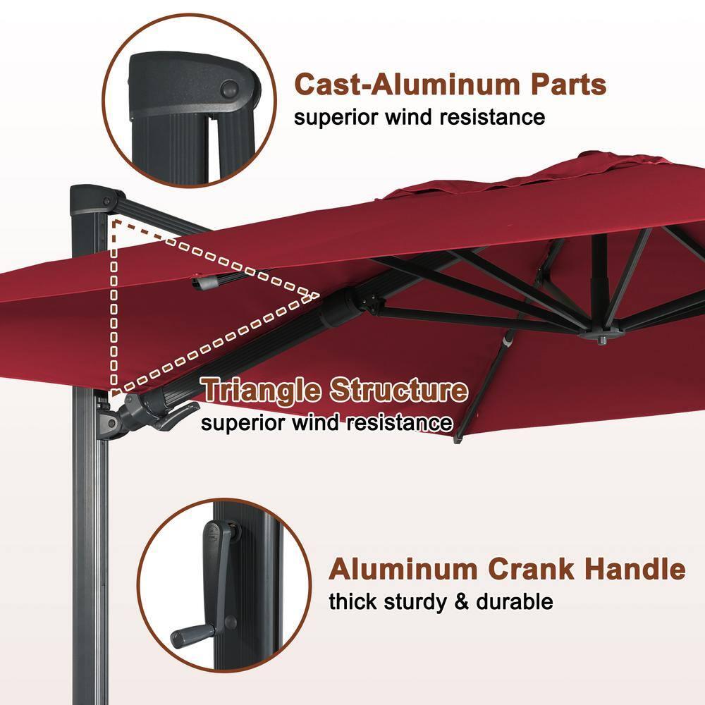 Mondawe 10x13 FT Cantilever Umbrella Large Offset Umbrella with 360°Rotation and LED Light Panel Cantilever Patio Umbrella for Backyard, Pool & Garden, Red