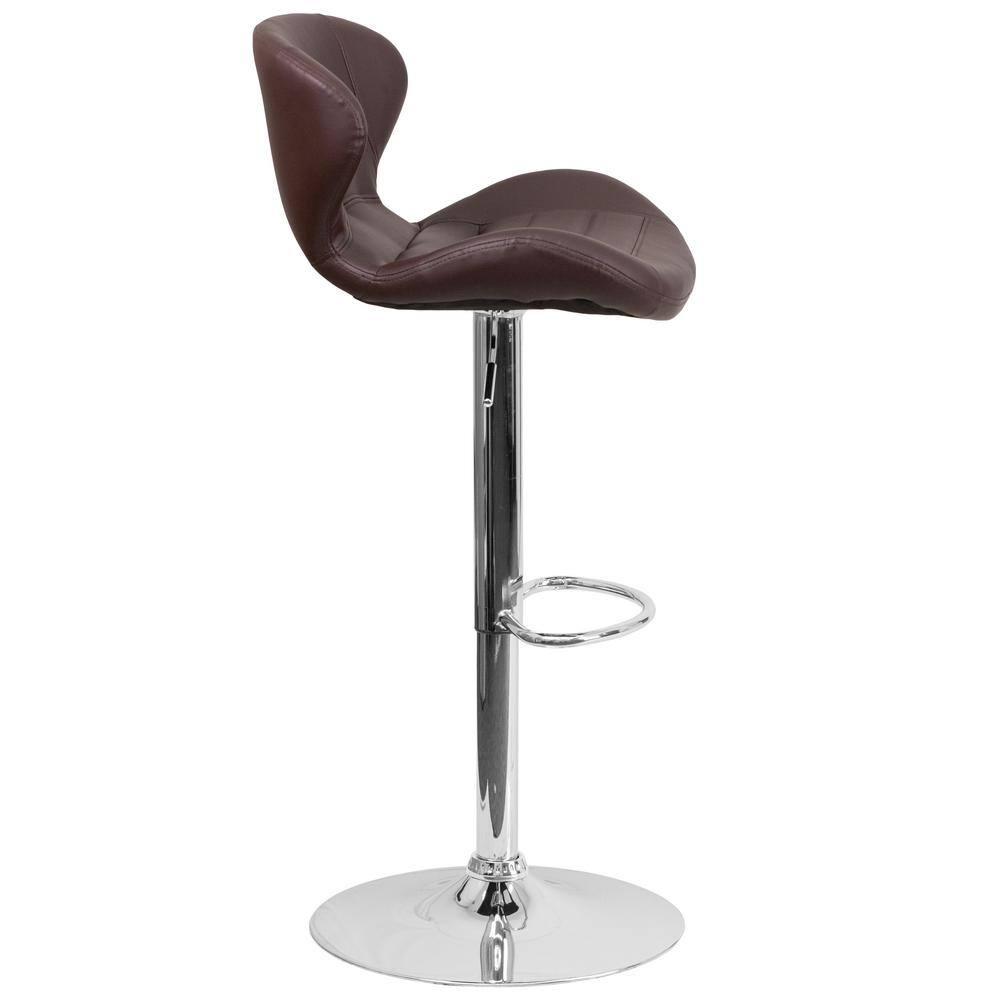 Flash Furniture Contemporary Brown Vinyl Adjustable Height Barstool with Curved Back and Chrome Base
