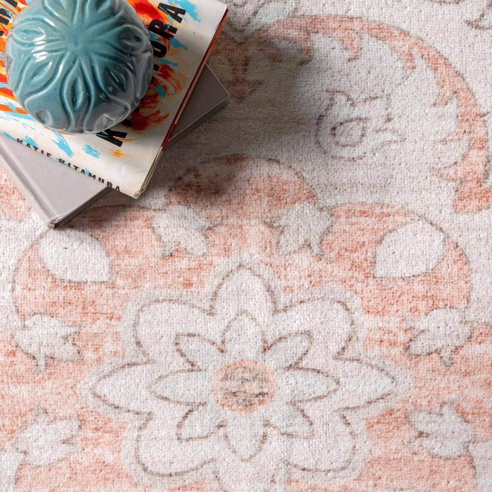 Nuloom Tracie Pet Friendly Machine Washable Floral Medallion Area Rug, 8' x 10', Peach