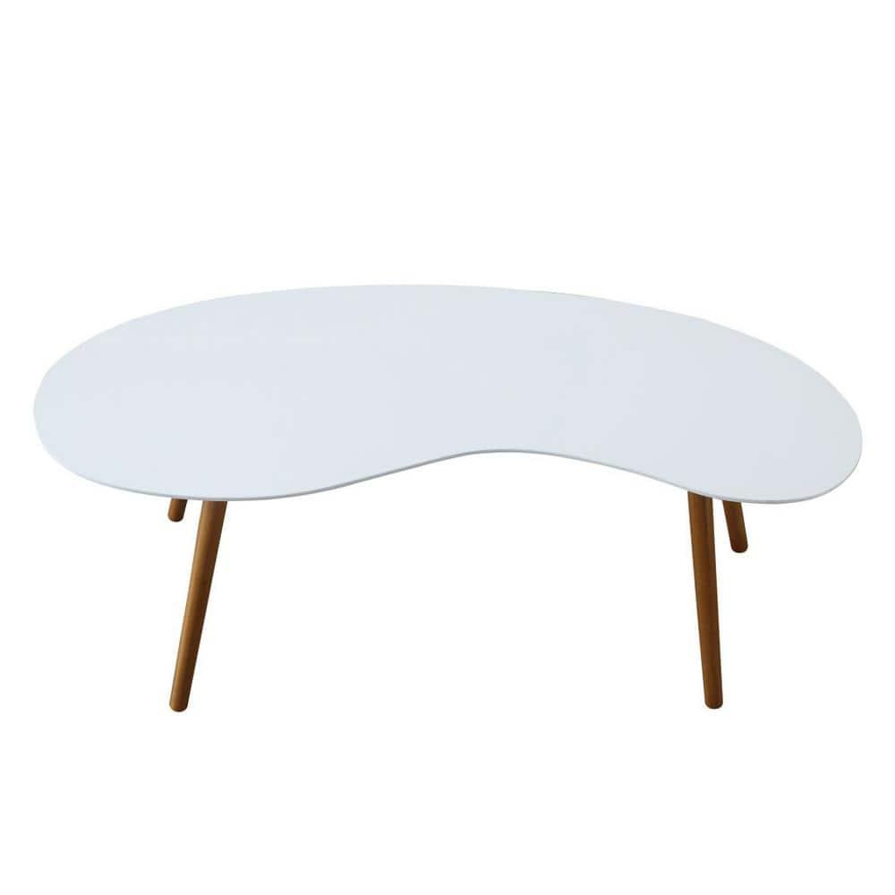 Convenience Concepts Oslo Bean-Shaped Coffee Table in Glossy White Wood Finish