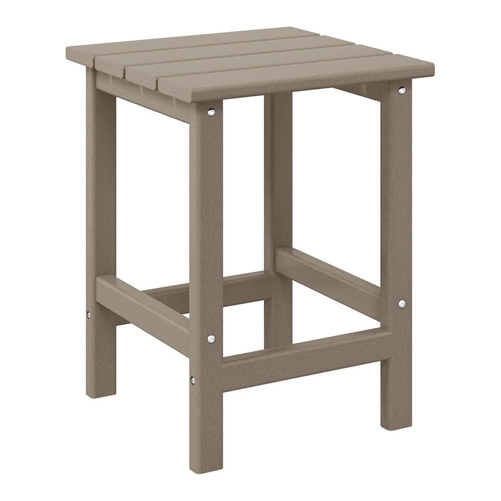 Polytrends  Laguna Hdpe All Weather Outdoor Patio Square Side Table Weathered Wood