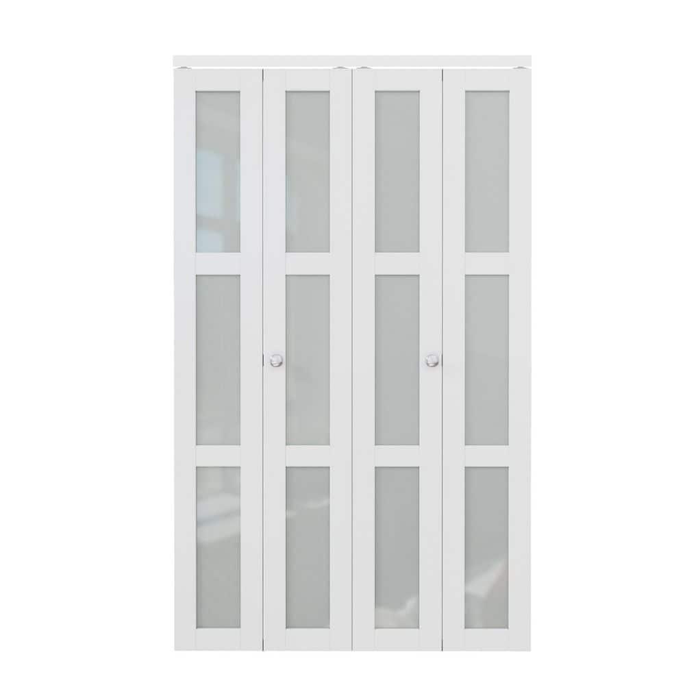 CHIC MODE Double Bifold Doors 3 Lite Frosted Glass Solid Manufactured Wood Prefinished Folding Door