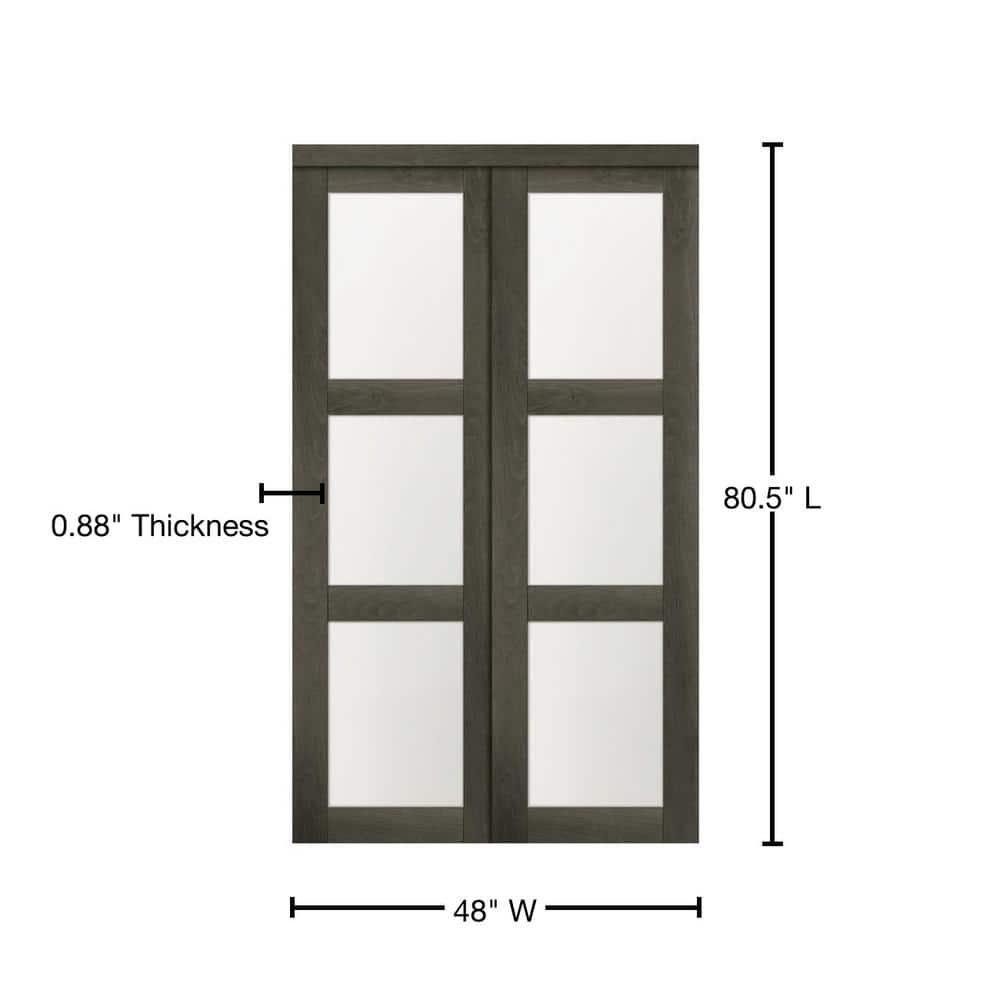 Renin 80'' Solid + Manufactured Wood Glass Low-Gloss Sliding Closet Doors