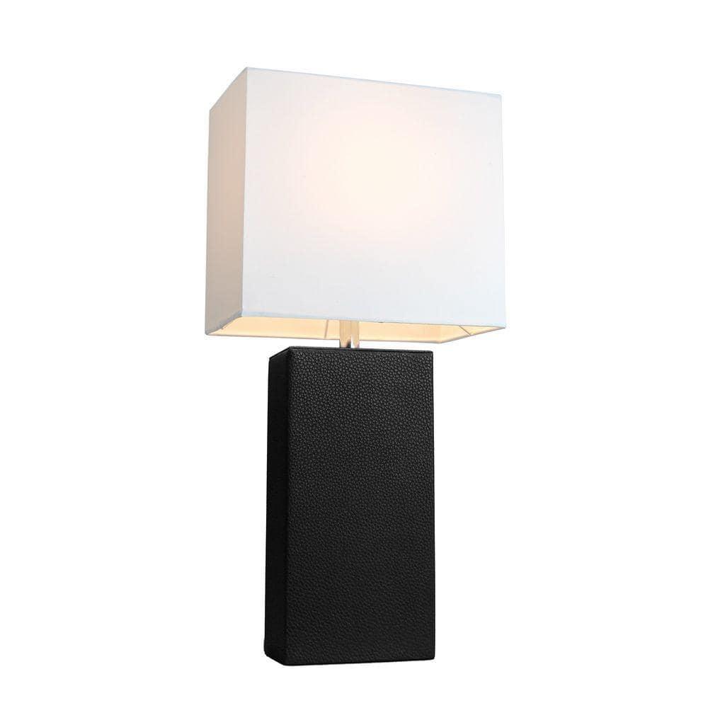 Leather Table Lamp with Fabric Shade Black - Elegant Designs: Modern Rectangle Shade, UL Listed, E26 Socket
