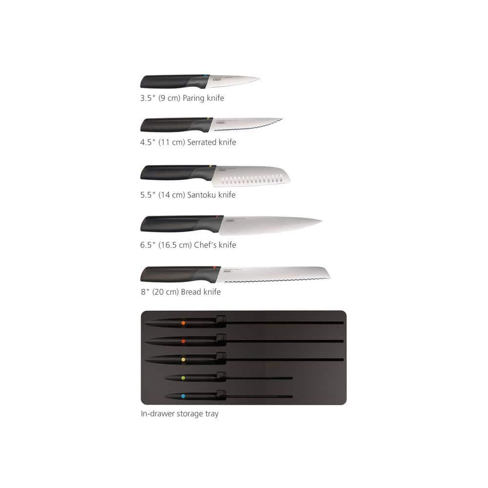 Joseph Joseph Elevate Knives Store 5pc Knife Set: Stainless Steel Kitchen Cutlery, Forged Blades, Hand Wash, Multicolor