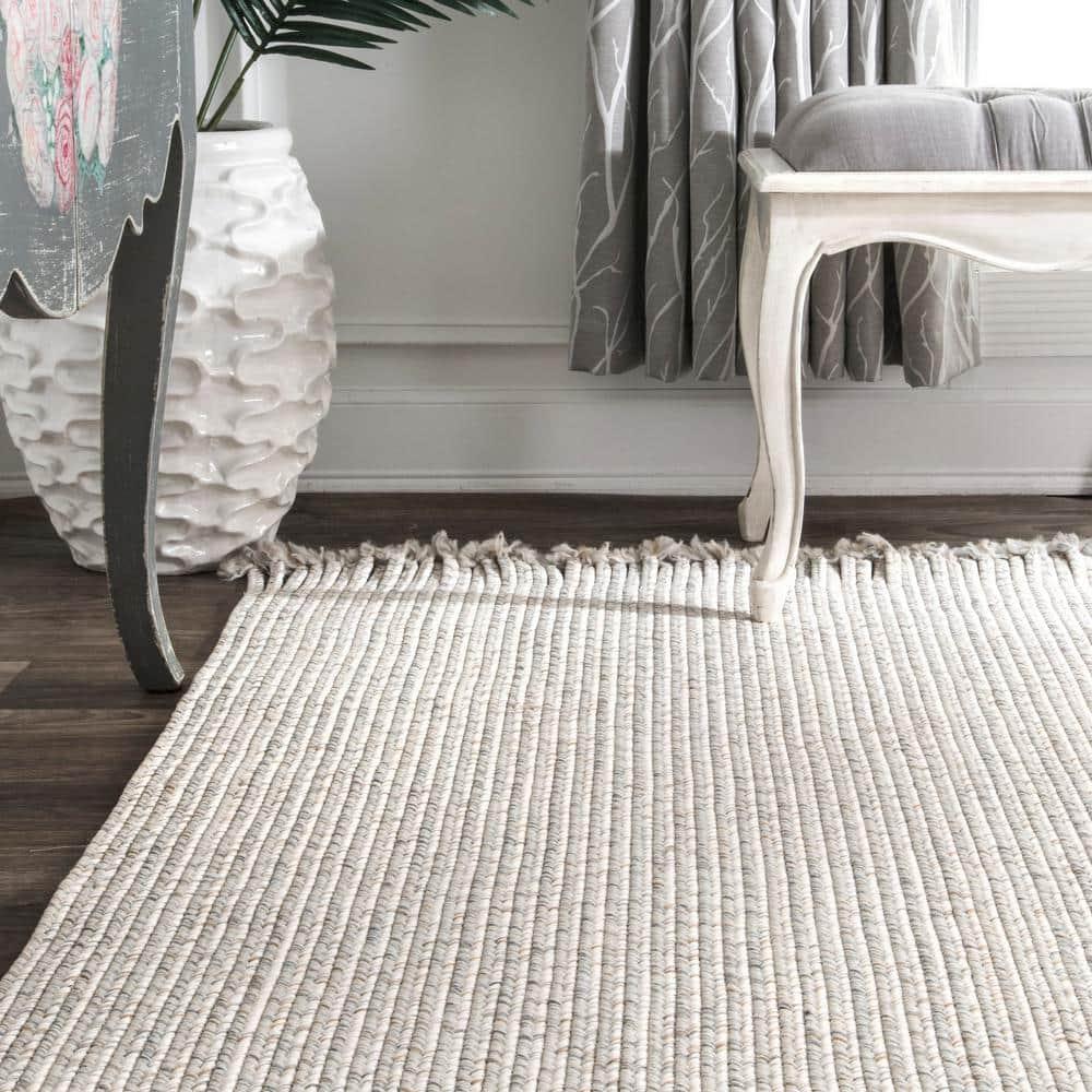 Nuloom Braided Courtney Tassel Indoor/Outdoor Area Rug, Square 6', Ivory
