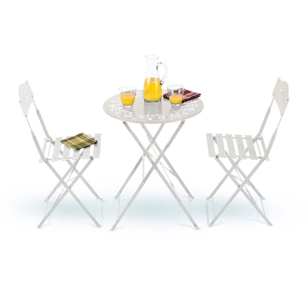 Alpine Corporation Indoor/Outdoor 3-Piece Bistro Set Folding Table and Chairs Patio Seating, White