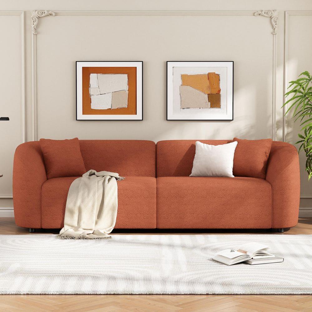 Christopher Knight Home Godwin 87.5" Modern Upholstered 3 Seater Curved Sofa, Orange