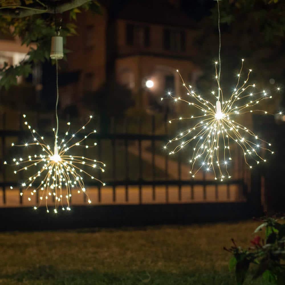LumaBase Battery Operated Starburst Lights with Remote Control - Set of 2 (White)