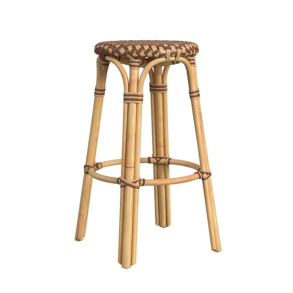 Butler Specialty Company Tobias Round Rattan 30" Bar Stool - Brown And Tan Dot