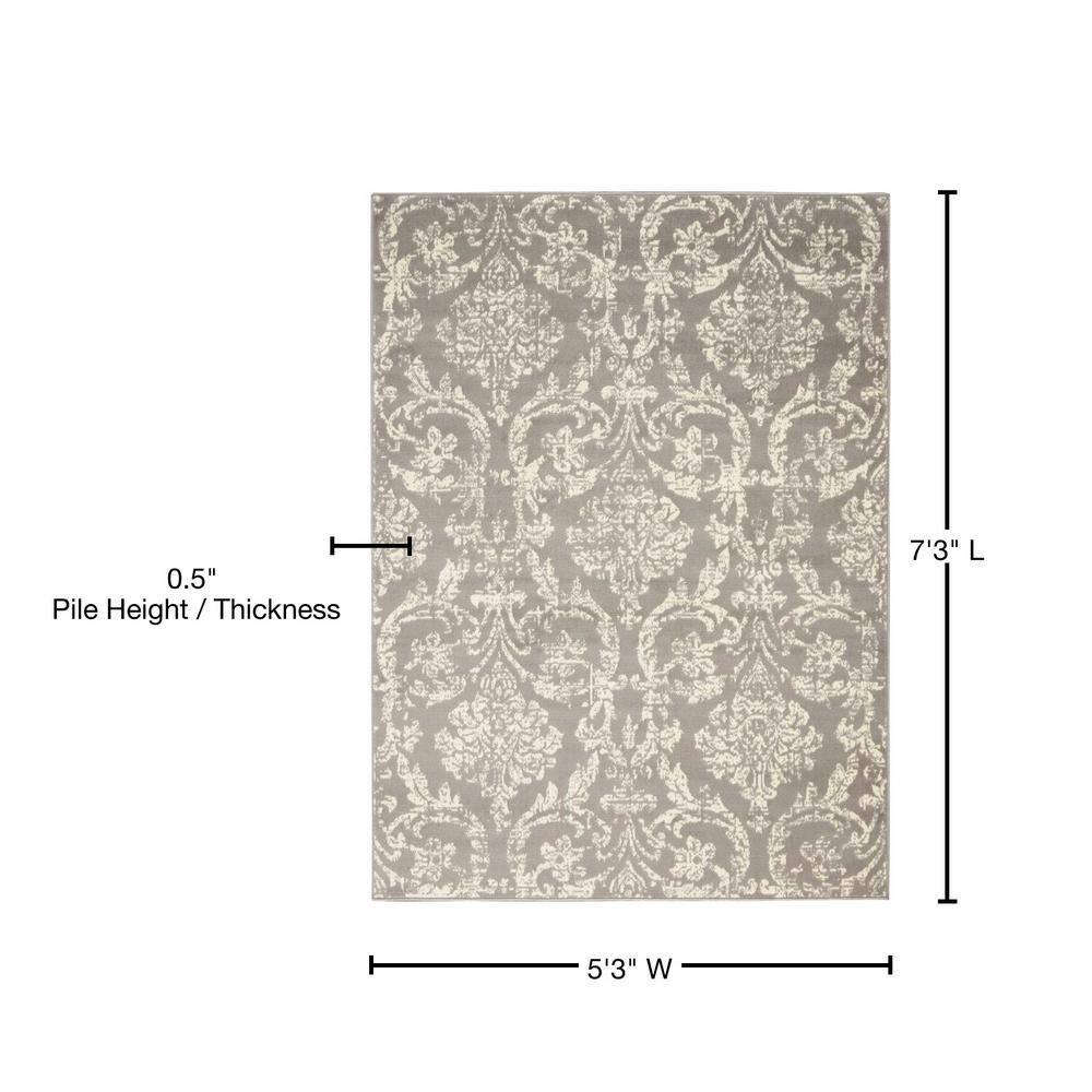 Nourison Jubilant 5'3" x 7'3" (5' x 7') Grey Area Rug Farmhouse Vintage Damask by Nourison