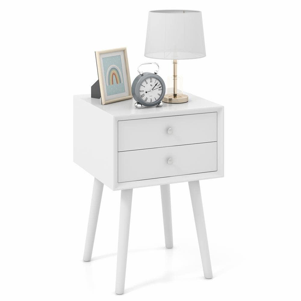 Costway End Table W/Drawers and Storage Wooden Mid-Century Accent Side Table Multipurpose for Bedroom Living Room Home Furniture Nightstand-White
