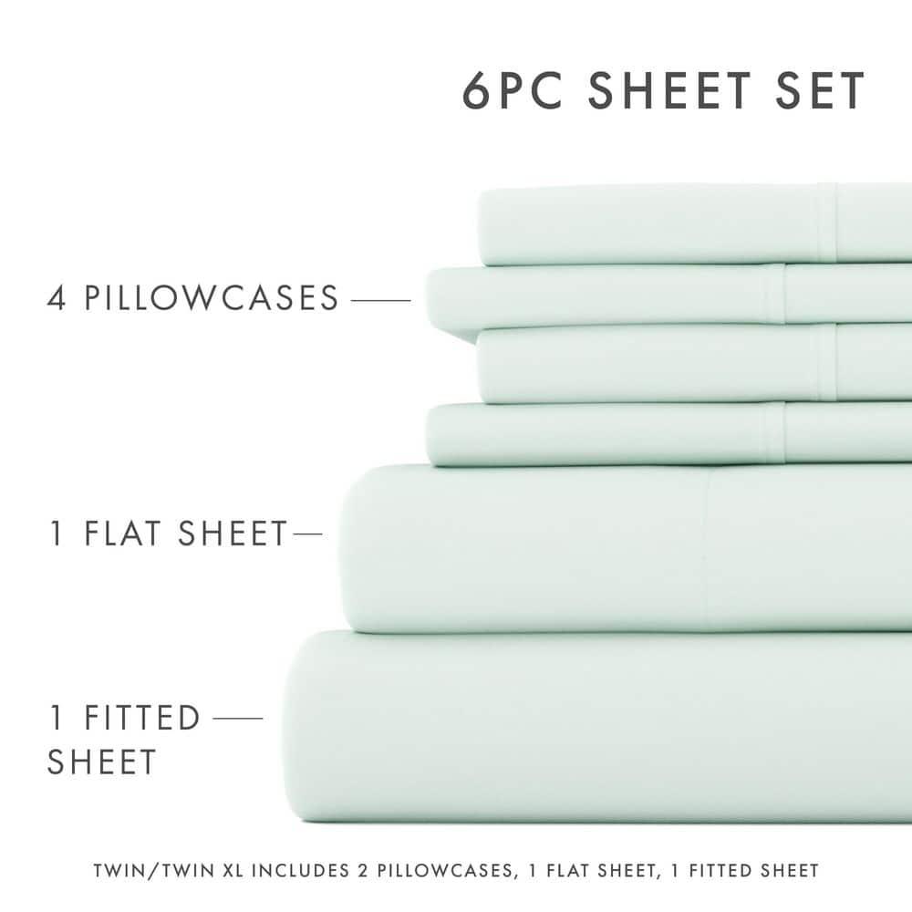 Twin, Mint Solid Microfiber 6 Piece Bed Sheet Set, by Noble Linens